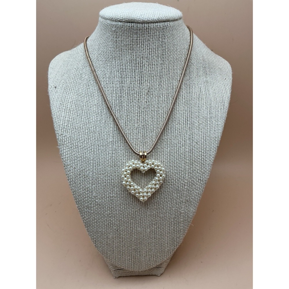 Vintage Avon Faux-Pearl Heart Pendant Necklace